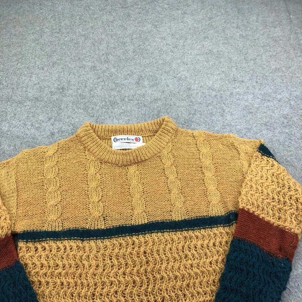 Vintage Berries Sweater Mens Large Multicolor Striped Knit Crewneck Heavyweight